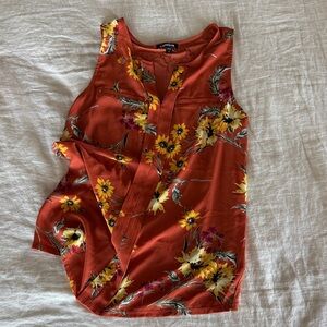 Express Floral Sleeveless Blouse - Rust and Yellow